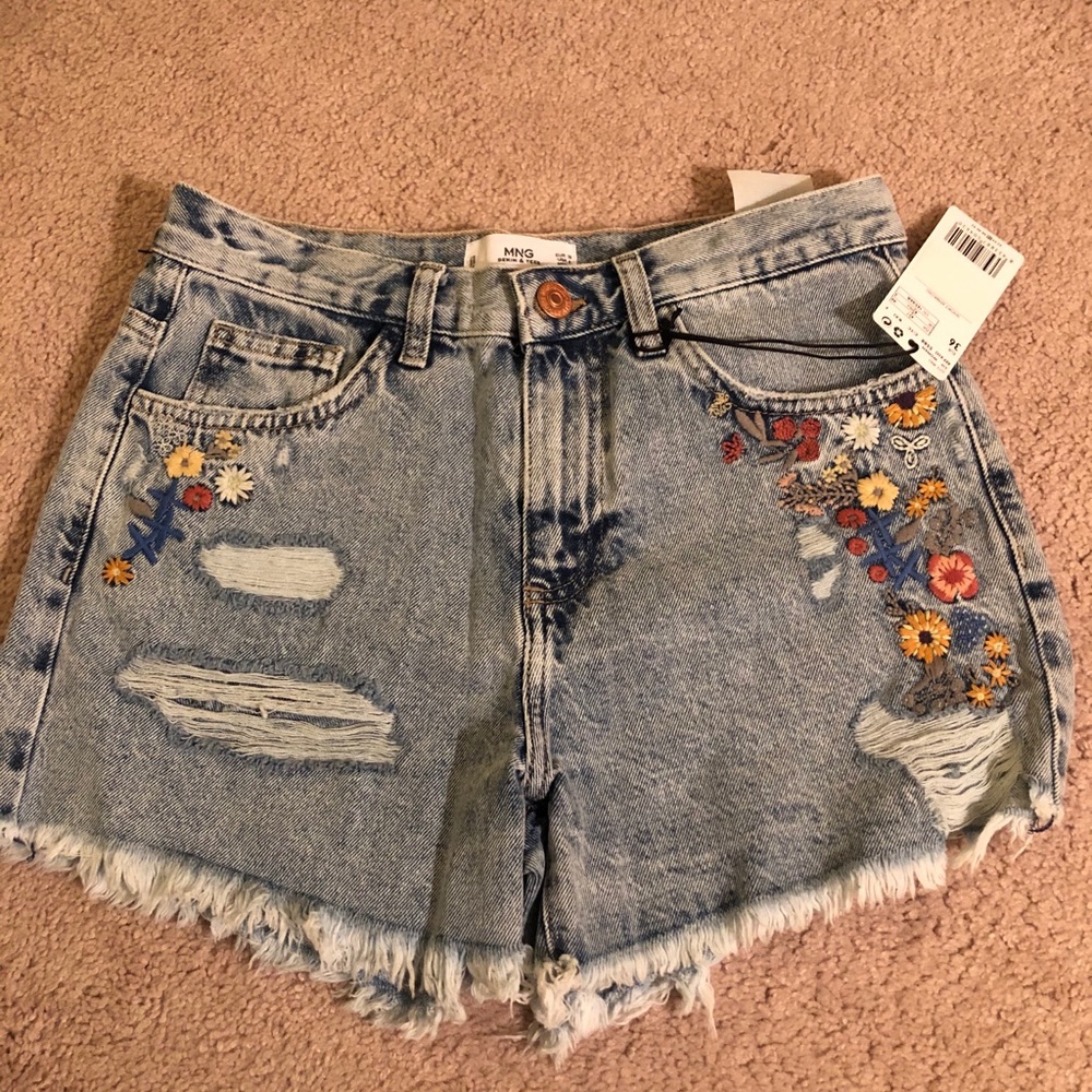 MNG Embroidered Denim Shorts